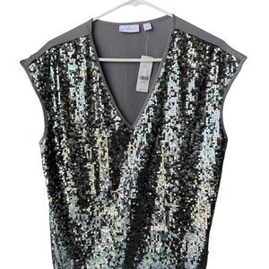 New York & Company Silver Sequin V-Neck Blouse